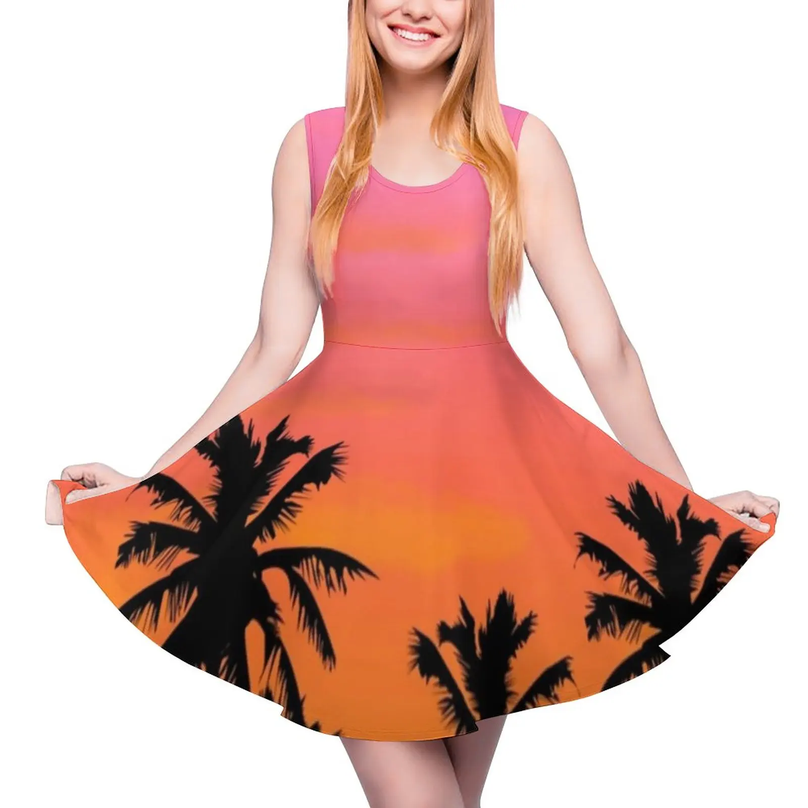 

Island Sunset Dress Palm Trees Print Streetwear Dresses Women Kawaii Skate Dress Summer Graphic Clothes Big Size 4XL 5XL