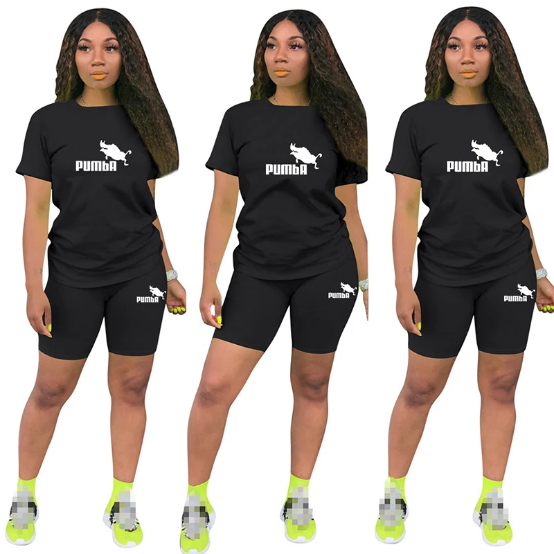 Summer Short Sleeve O-neck T-shirt Jogging Suit Women's Two-piece Top + Pencil Shorts Suit Sportswear Suit Graphic T-shirt