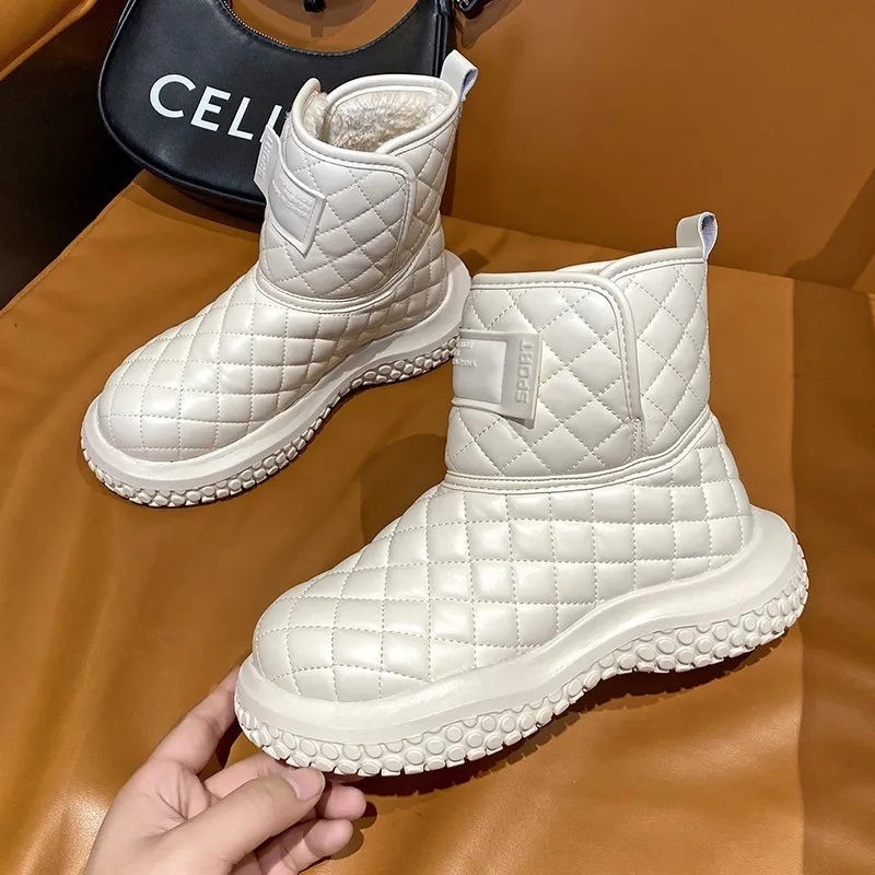 

Зимние женские меховые теплые ботинки, новинка 2023, модные однотонные короткие плюшевые ботильоны для снега, обувь на плоской подошве, повседневная женская зимняя обувь