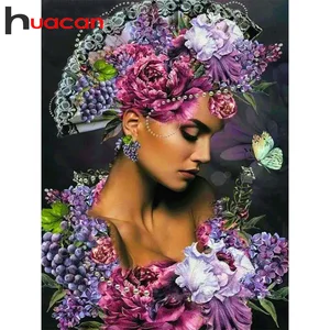 Huacan алмазная вышивка полная выкладка женщина алмазная мозаика 5д цветы  картины из алмазов хобби