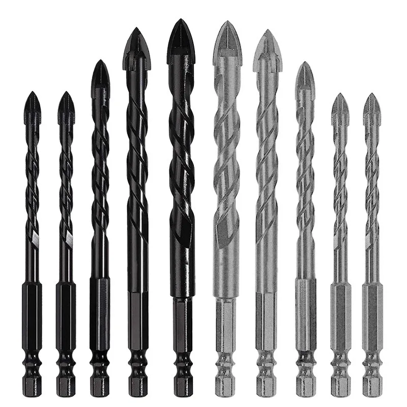 

5pc 6mm-12mm Carbide Drill Core Bit Wet Dry Drilling Electric Hand Drills Hole Saw Twist 4 Edged Cross Hex Handle Glass Opener