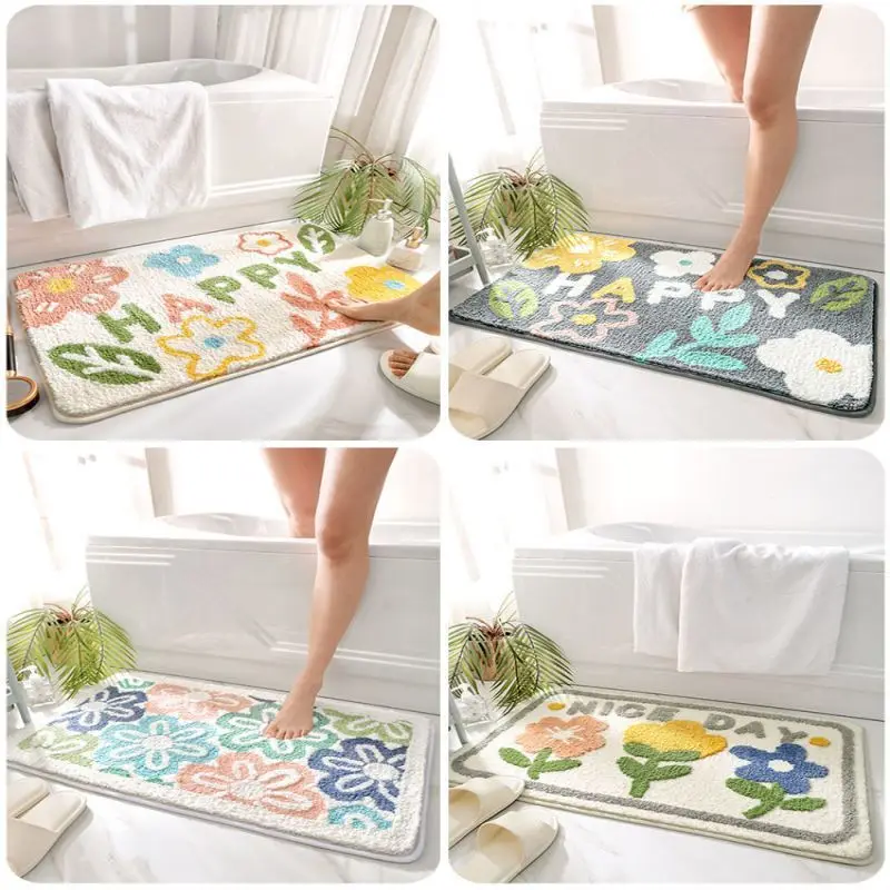 

Flower Floor Mats Home Bathroom Absorbent Foot Mats Bathroom Non-Slip Door Mats Quick-Drying Toilet Bedroom Door Carpet