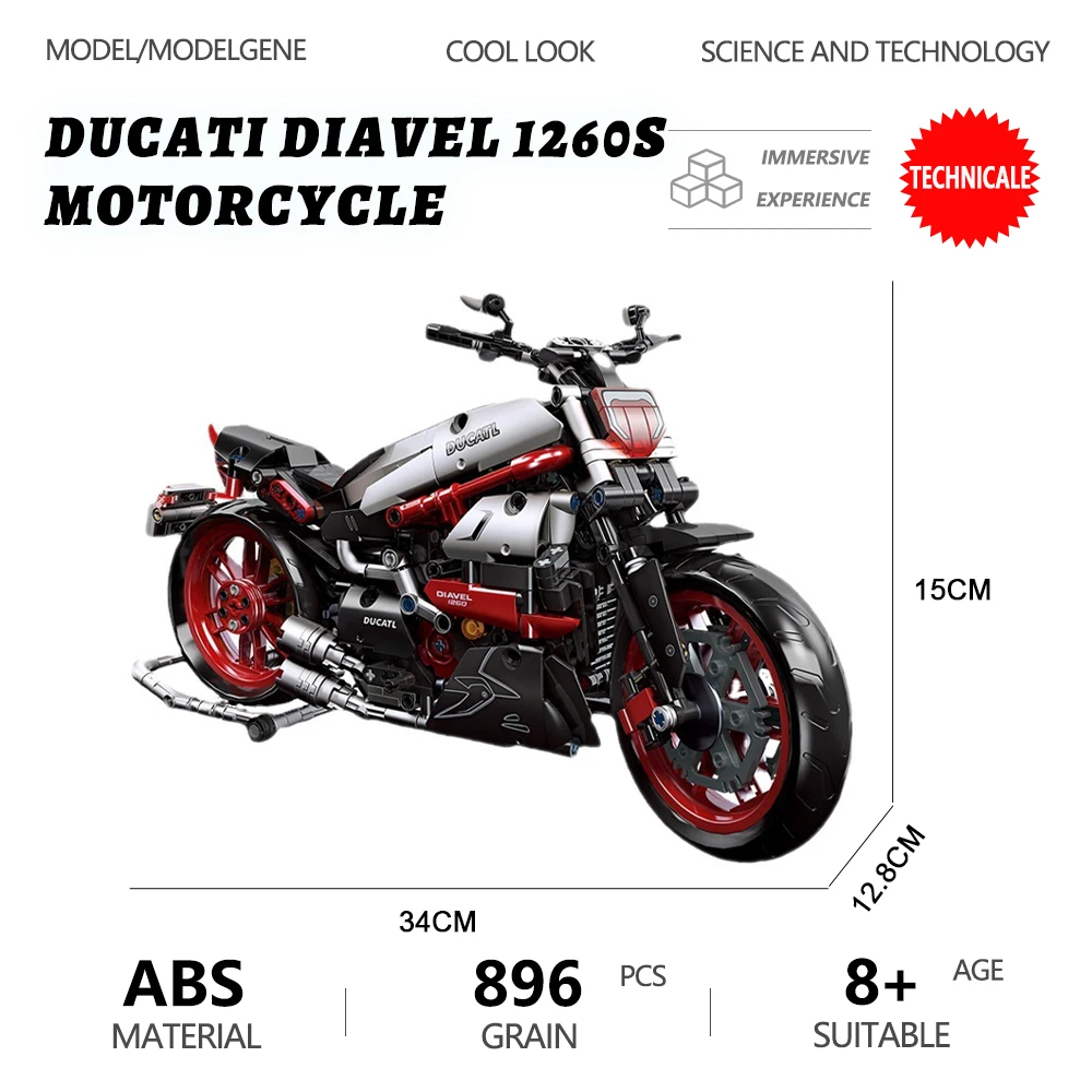 

Jiestar High-Tech DUCATI Diavel 1260S Motorcycles Brick Locomotive Motorbike Model Building Blocks Set MOC Toys For Boys 91021