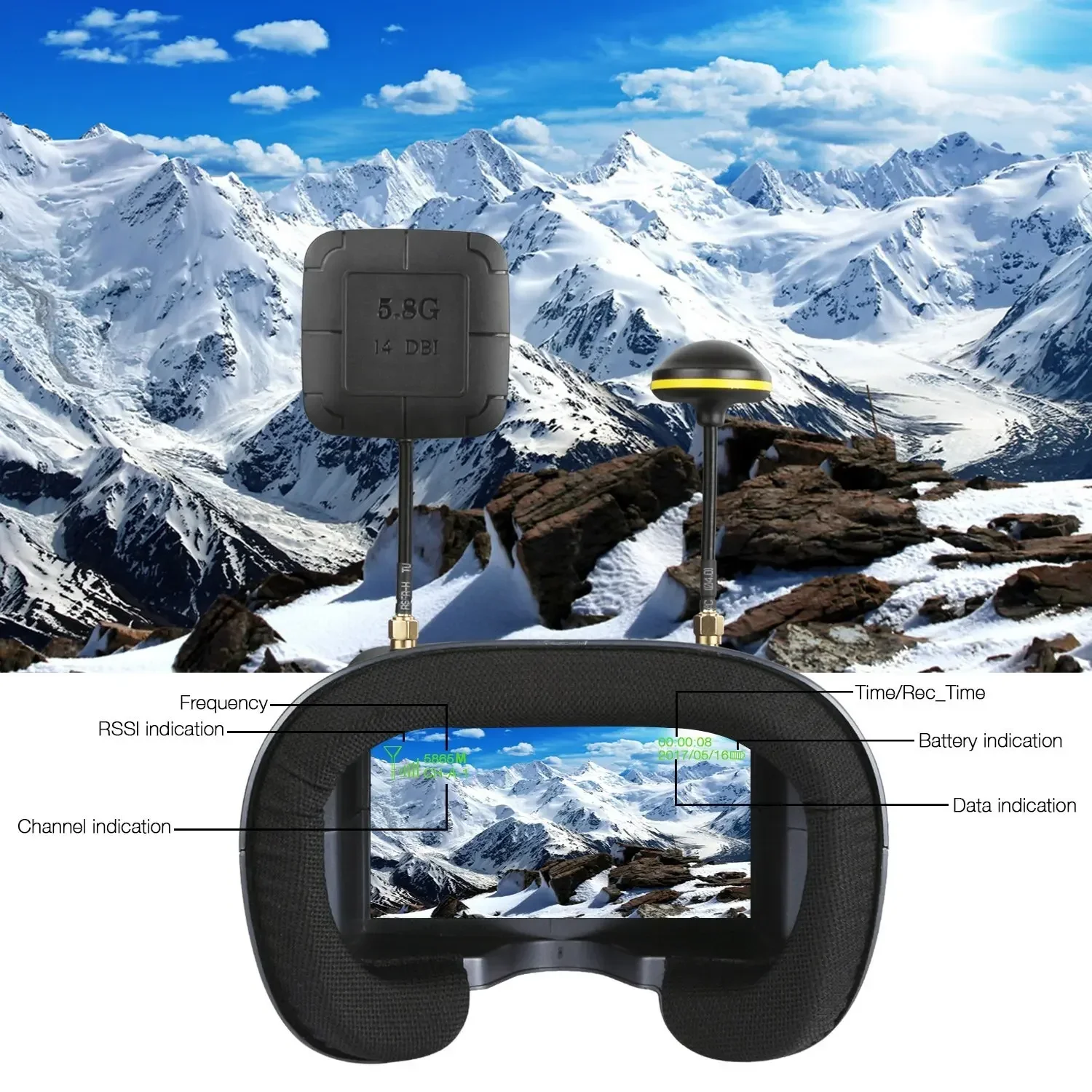 Фото Очки SkyDElFPV 008D 5.8G 40CH 4.3-дюймовая видеогарнитура HD DVR Diversity с камерой для FPV-дрона EV800D RC Racing Micro BWhoop №3