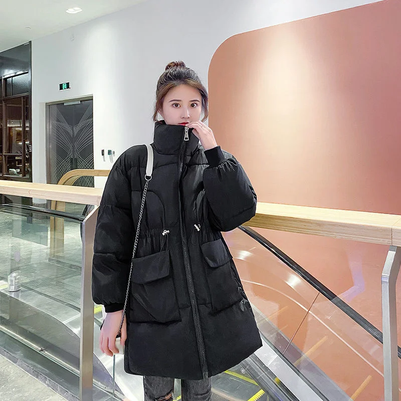 New Winter Coat Down Jacket Clothes Women's Down Coat Loose Drawstring Mid-Length Thick Cotton-Padded Jacket Outwear