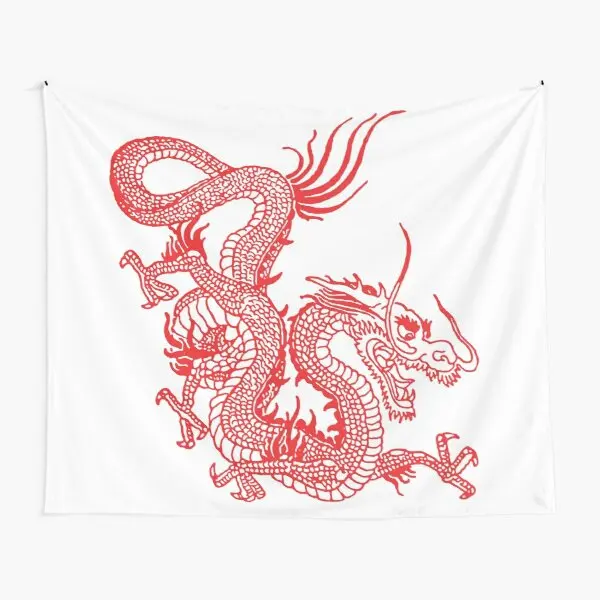 Red Chinese Dragon White Background  Tapestry Wall Bedspread Room Beautiful Blanket Mat Travel Bedroom Living Printed Colored