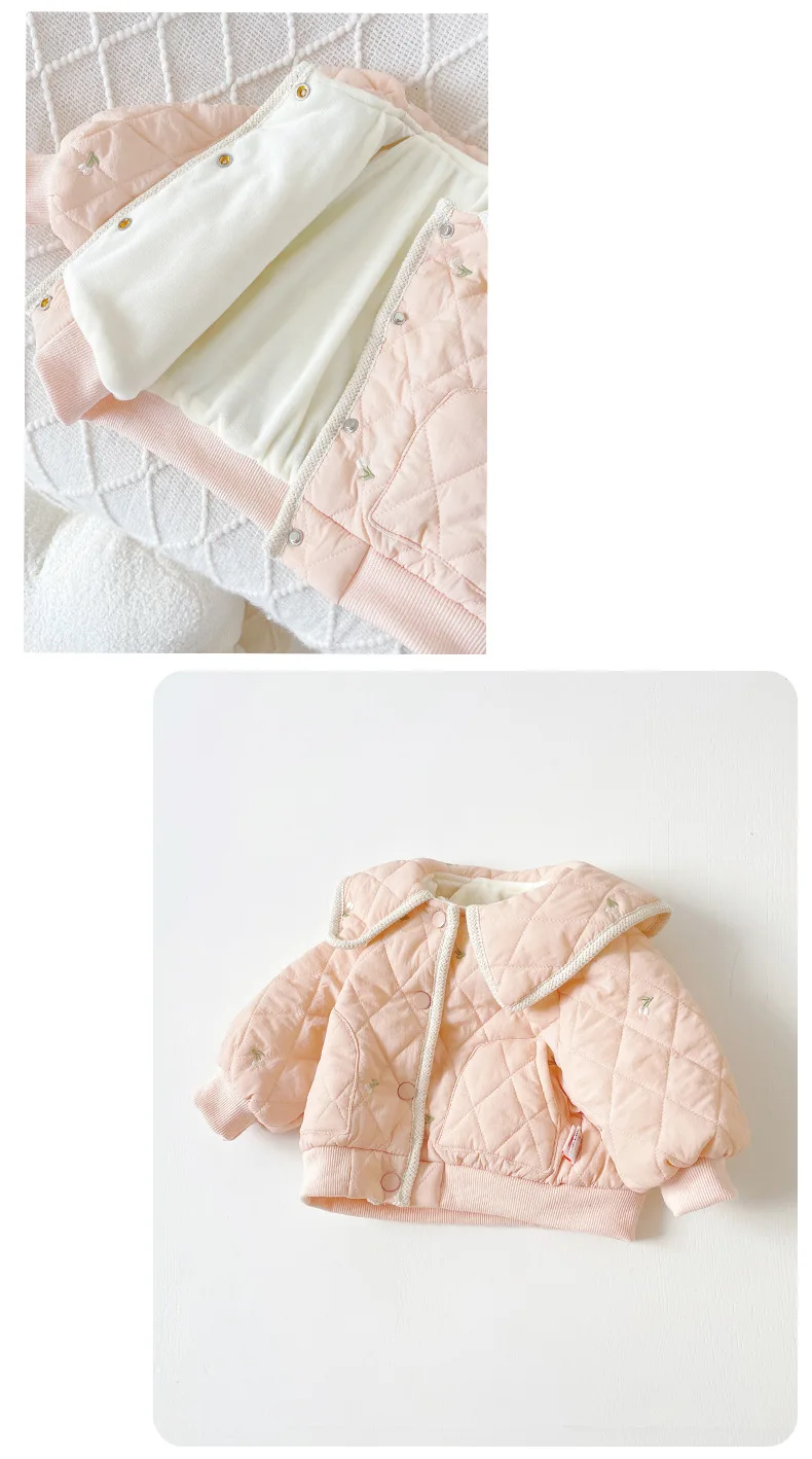 Зимнее длинное пальто для девочек с большим меховым воротником бархатное