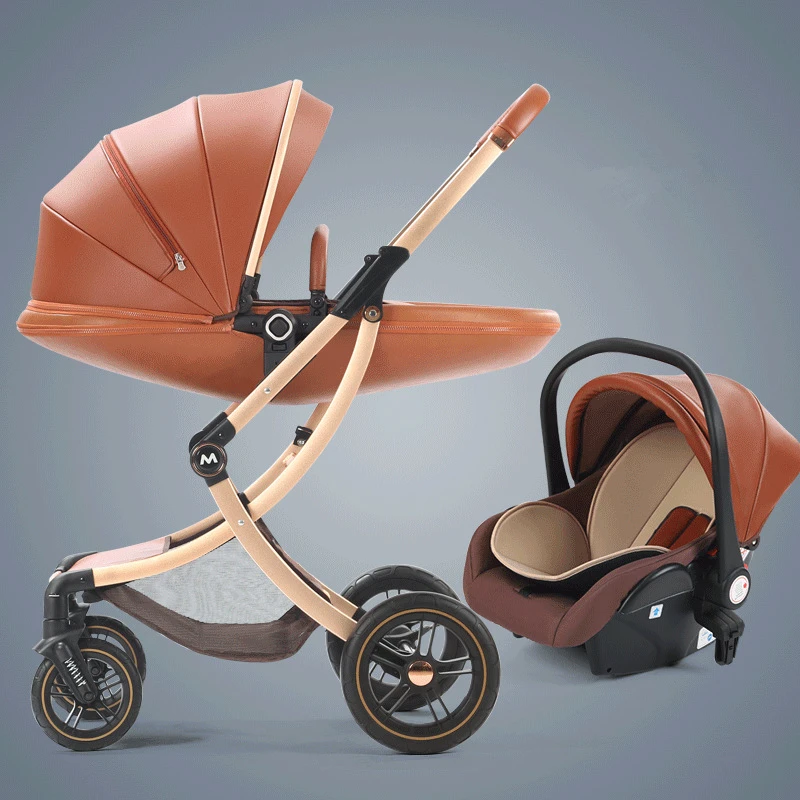 

Folding Prams Portable Travel Baby Carriage Luxury Leather High Landscape stroller baby stroller 3 in 1 with car seat