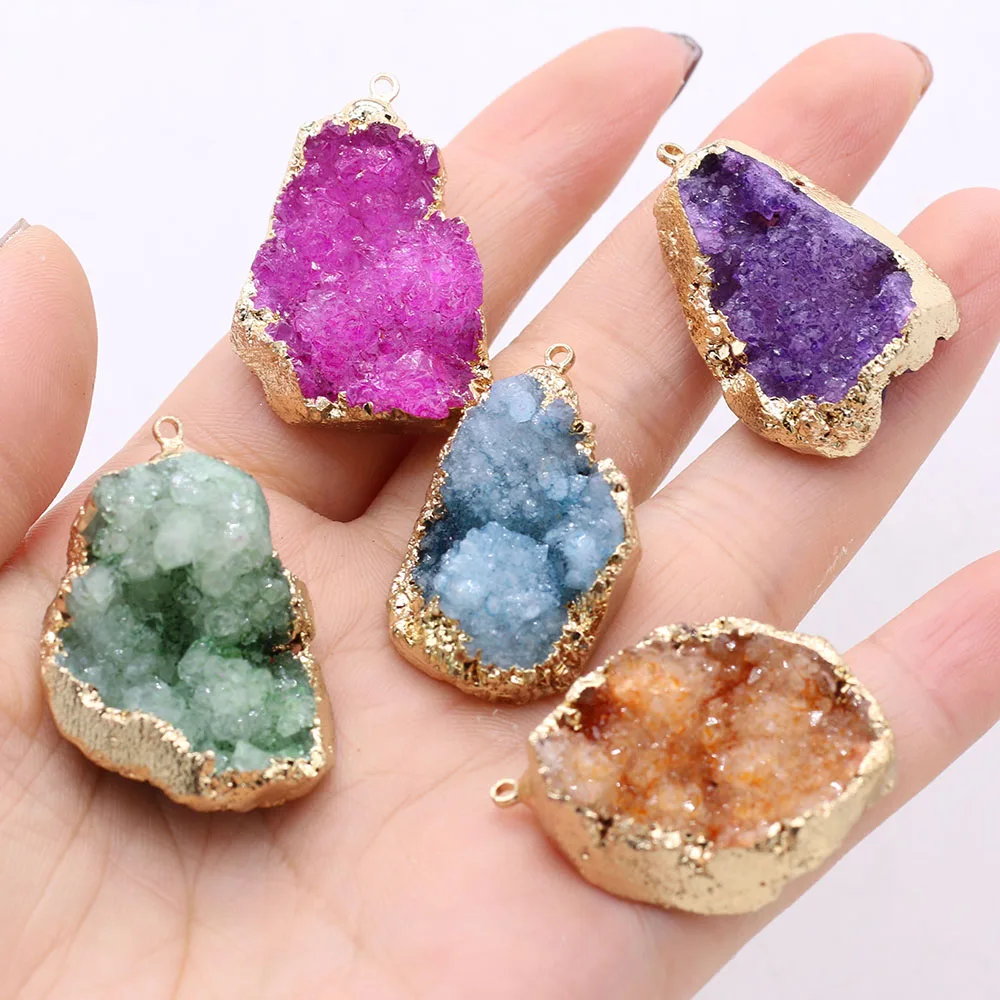 

Natural Stone Agate Crystal Bud Irregular Gold Plated Pendant For Jewelry MakingDIY Necklace Accessories Gift 20x30-25x35mm