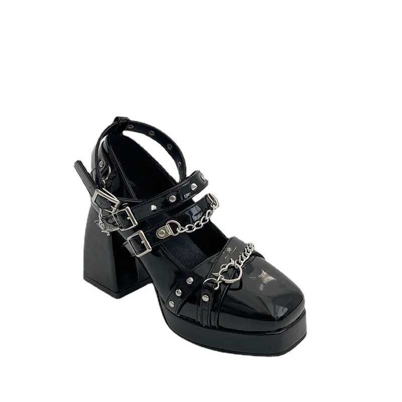 2022 Spring Autumn Lolita Cosplay Soft Sister Mary Jane Loafers Love Fashion Sequin Metal Decoration Punk Style Gothic Shoes