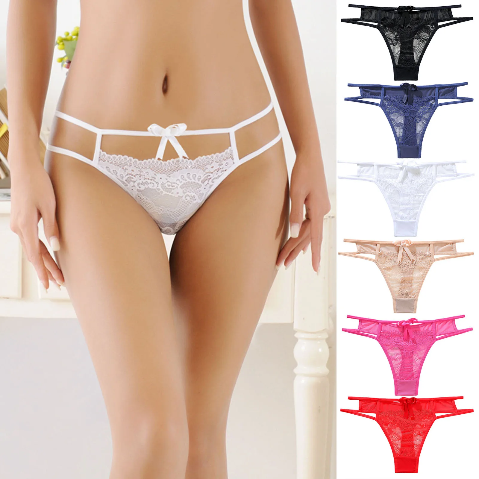 

Сексуальные кружевные стринги, женские прозрачные трусики с бантом и низкой талией, нижнее белье, хлопковые трусики, женские трусики, нижне...
