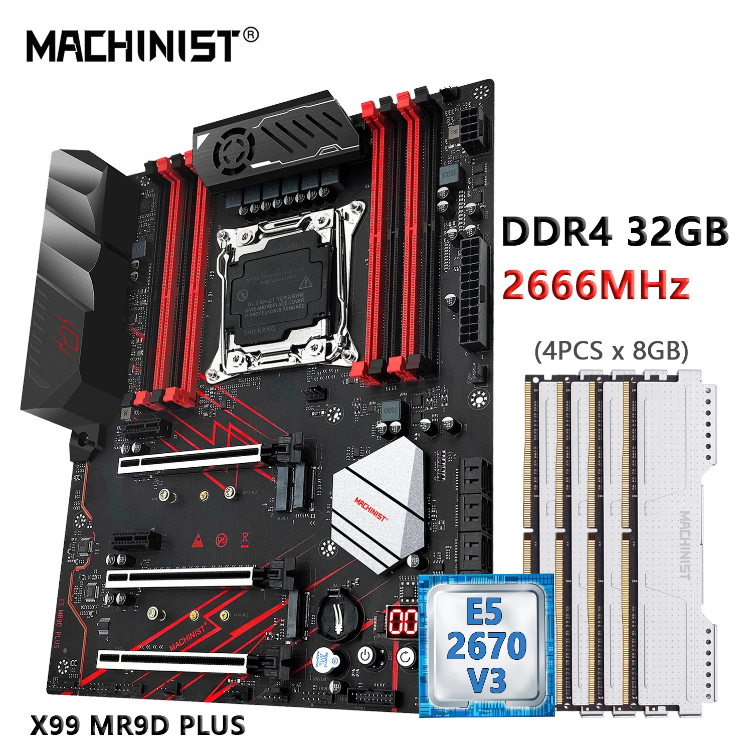 

MACHINIST X99 LGA 2011-3 Motherboard Set Kit Intel Xeon E5 2670 V3 CPU + DDR4 32GB 2666MHz RAM Combo USB 3.0 ATX X99 MR9D PLUS