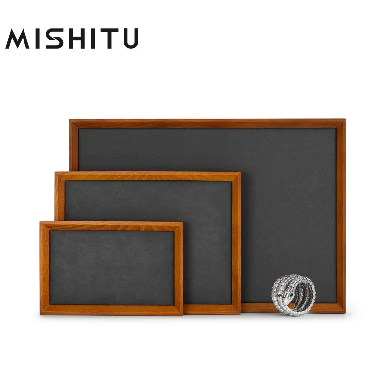 MISHITU Wooden Flat Jewelry Tray For Necklace Bracelet Earrings Watch Rectangle  Jewelry Organizer Tray for Jewelry 45*30*2CM