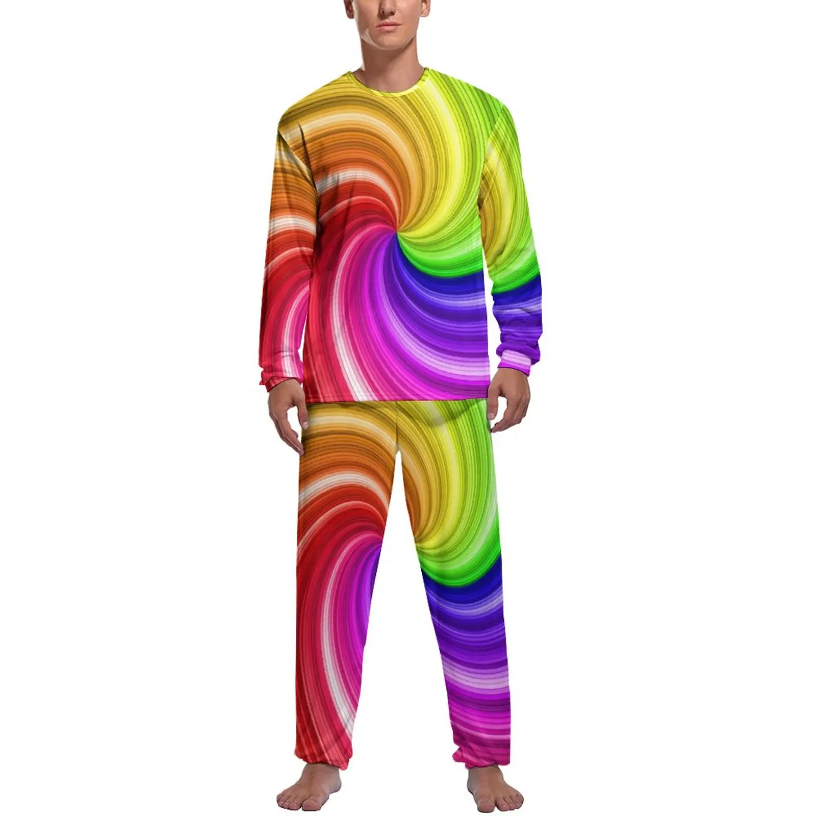 Colorful Tie Dye Pajamas Autumn Rainbow Swirl Art Casual Nightwear Male 2 Pieces Design Long Sleeve Romantic Pajamas Set