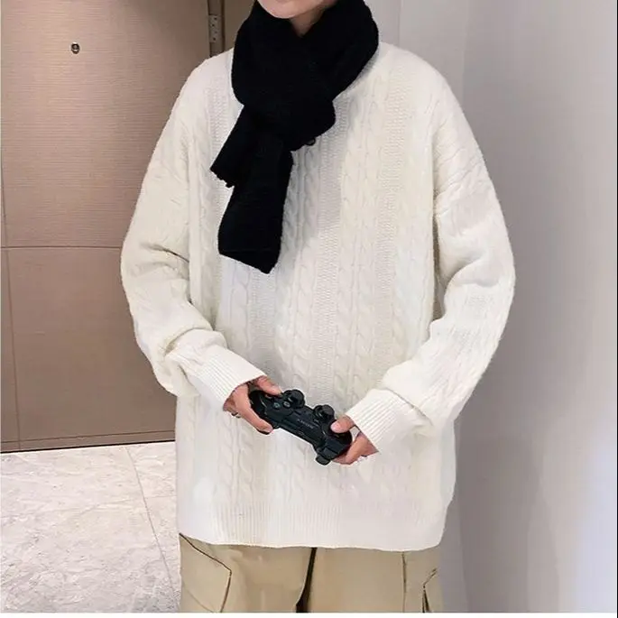 Spring Autumn Winter Fashion Man Casual Men's Loose Tess Cool Boys Pullover Knitted Sweater Soft Stripes Tops Warm Twist Retro