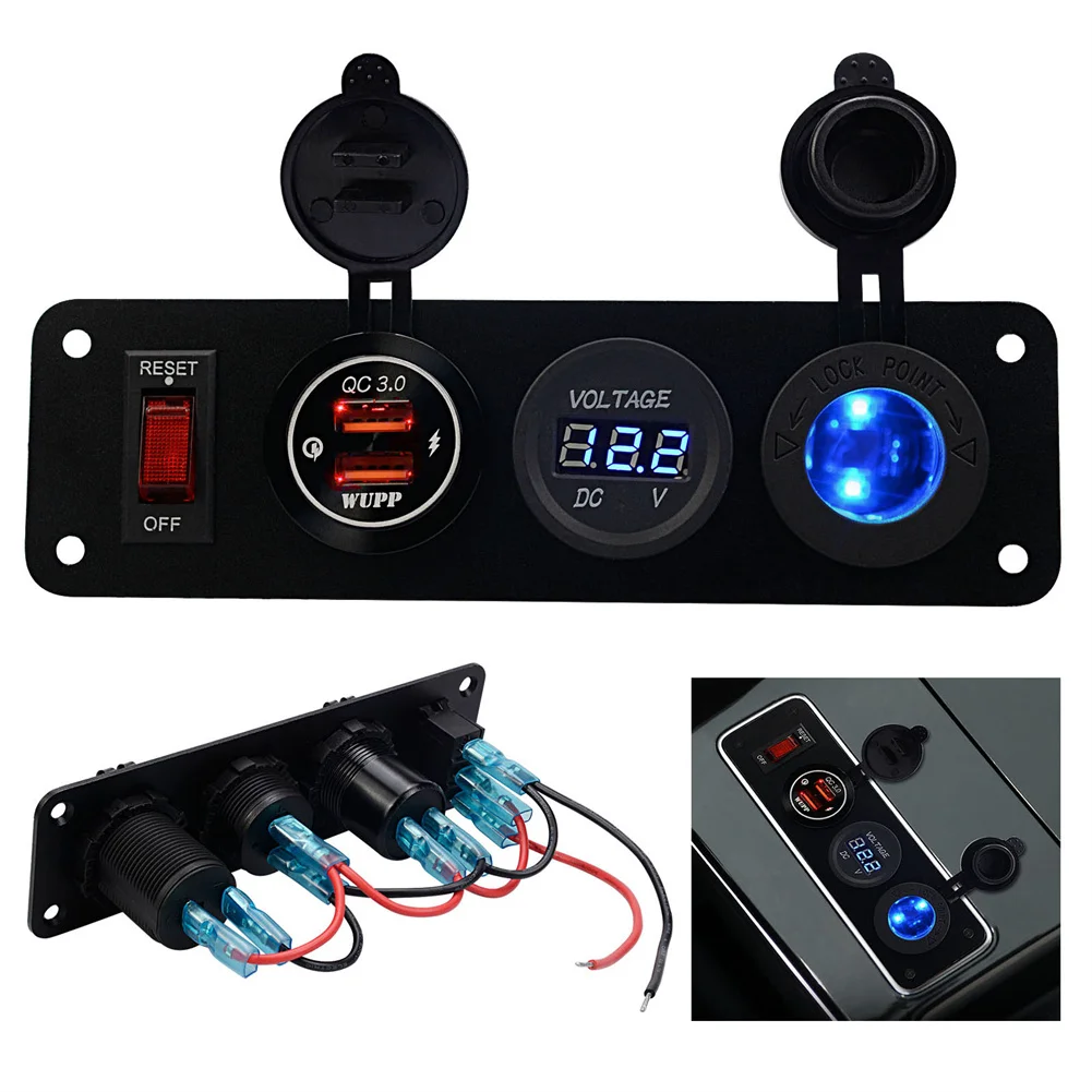 

Panel Power Socket Voltmeter Black Car Switch Charging Dual USB Charge