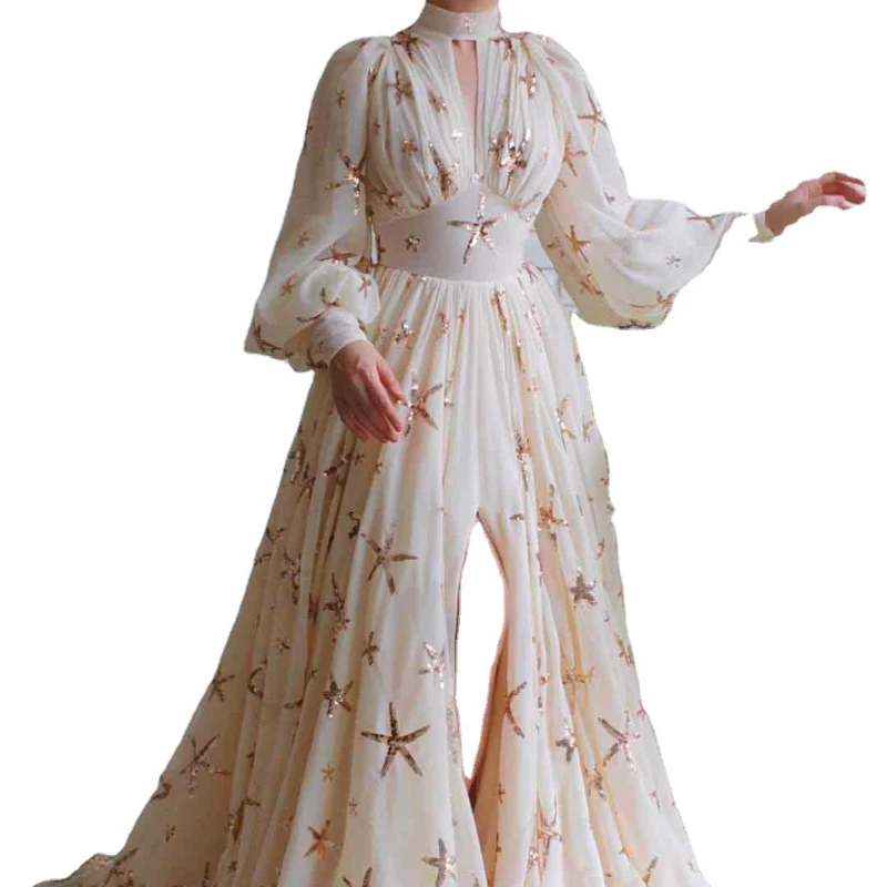 

Summer new women's fashion temperament chiffon skirt lantern sleeves V neck waist slim chiffon large swing dress long skirt