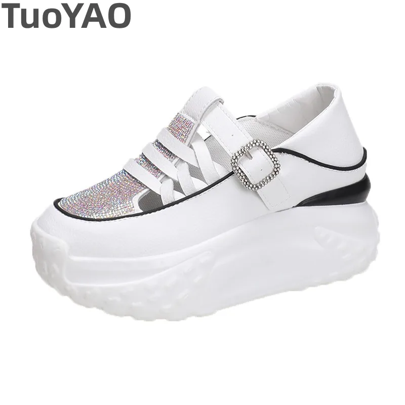 

Women Rhinestone Casual Shoes Summer Platform Hidden Increasing Sneakers PU Leather Shoes New Woman Breathable White Black Shoes