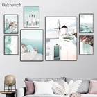 Постер на стену в скандинавском стиле с изображением Морской Береговой архитектуры, настенные картины на холсте с цветами и дверью, декор для гостиной в скандинавском стиле