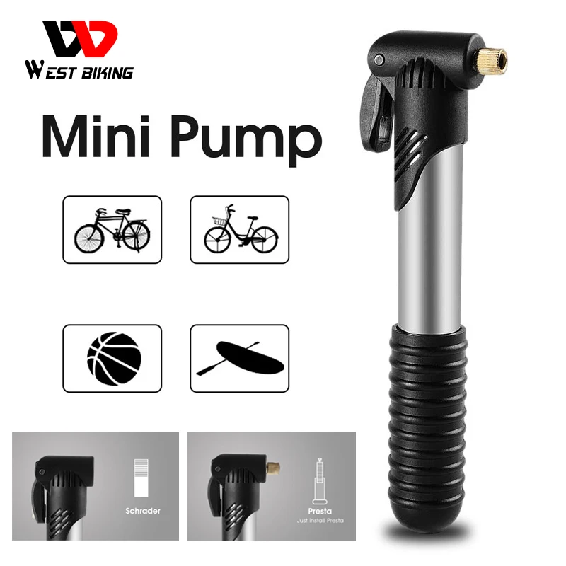 

WEST BIKING Portable Mini Bicycle Pump Cycling Hand Air Pump Ball Tire Inflator Schrader Presta Valve MTB Road Bike Accessories