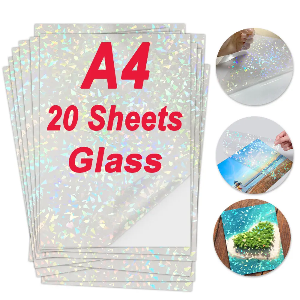 20 Sheets Broken Glass Shape A4 Holographic Sand Foil Adhesive Tape Back Cold Laminating Film On Paper Plastic DIY Package Card