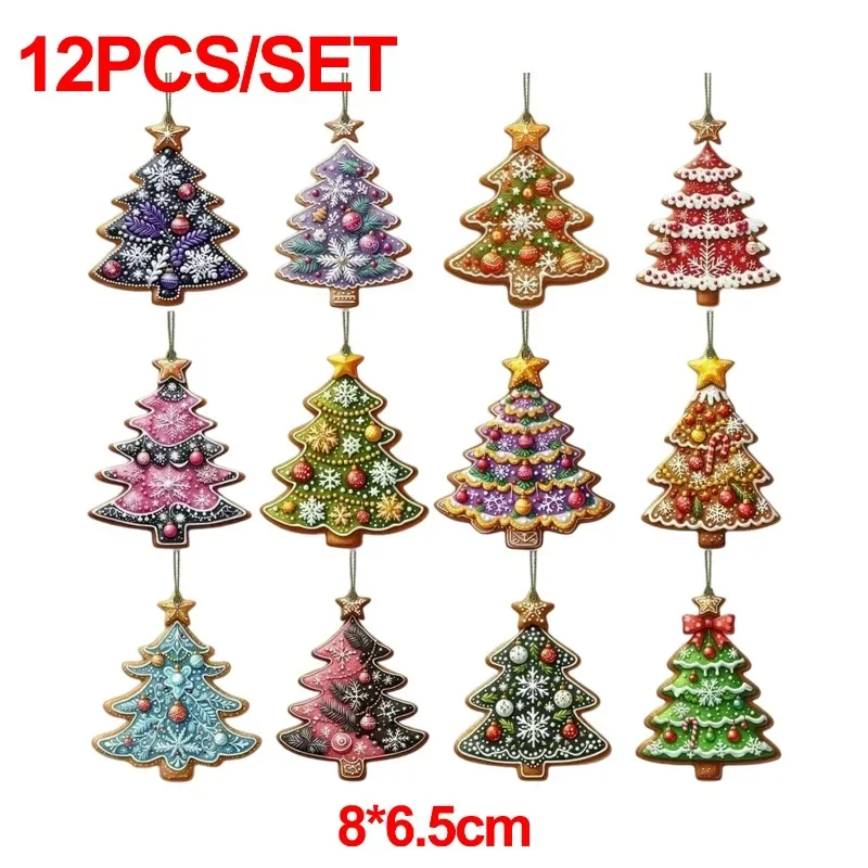 

Деревянные подвесные елочные украшения 12 шт.