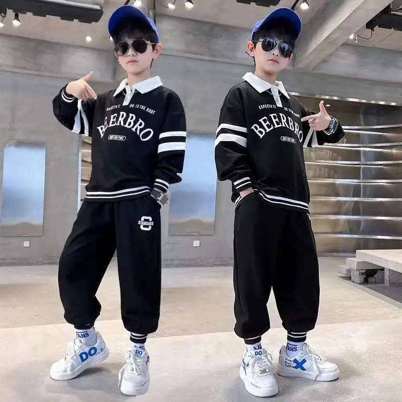 

Костюм спортивный детский осенний с длинным рукавом, свитер и брюки с буквенным принтом для мальчиков и девочек 4-14 лет