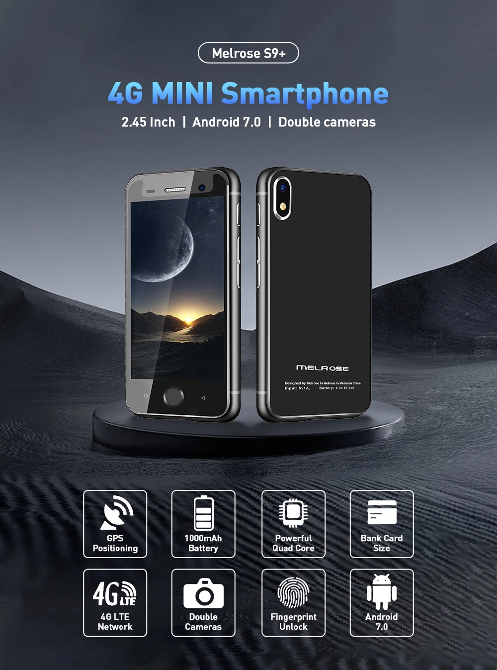 Melrose S9 Plus 4G Android 7.0 Mini Smartphones Quad Core 1G RAM 8GB ROM 2.45 Inch Small Phone 1000mAh 5MP Camera Mobile Phone