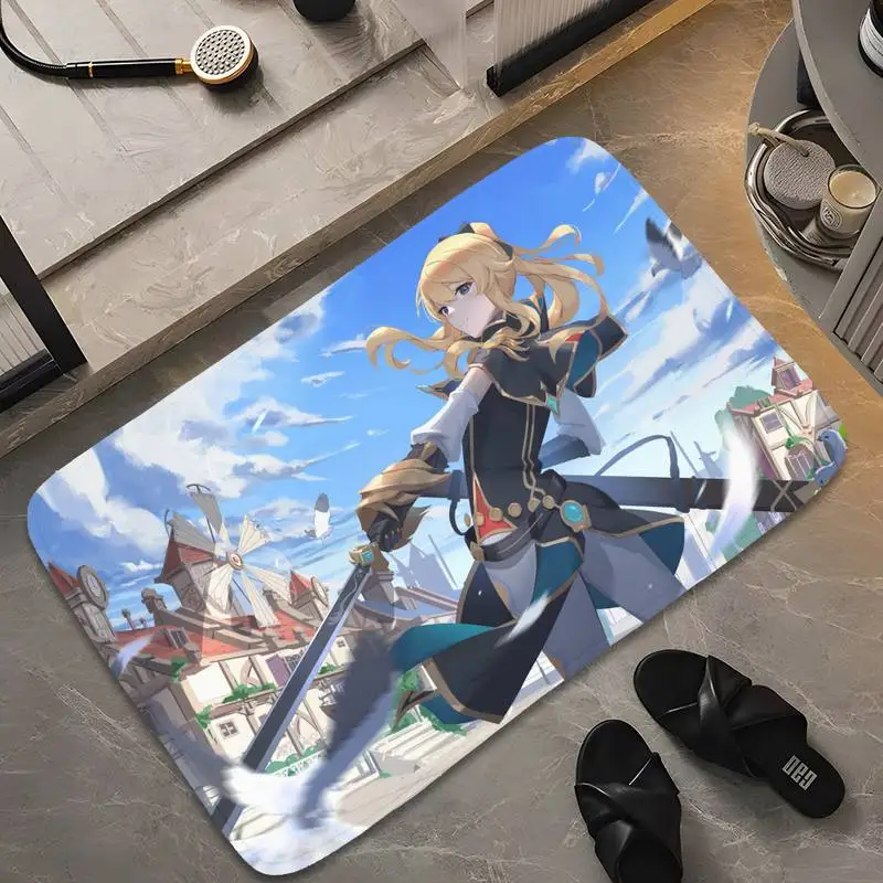 

Genshin Impact Jean Flannel Living Room Carpet Solid Color Absorbent Front Door Mat Kids Bedroom Soft Bathroom Anti-Slip Mat