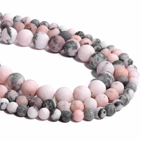 6 8 10 12mm matte natural stone beads pink zebra round bead spacer jewelry gem stones beads for jewelry making bracelet necklace