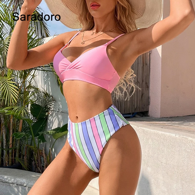 

Saradoro High Waist Print Bikini Sexy 2022 Women Swimsuit Push Up Swimwear Brazilian Bathing Suits Beachwear Famale Biquini