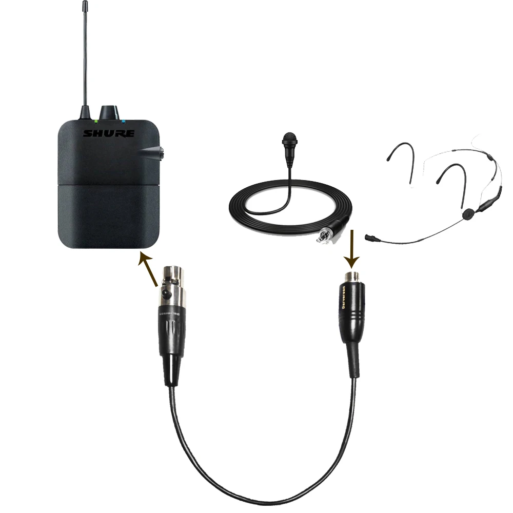 

Sennheiser microphone to Shure transmitter mic cable 3.5mm female to 4-pin mini xlr TA4F famale connector adapter