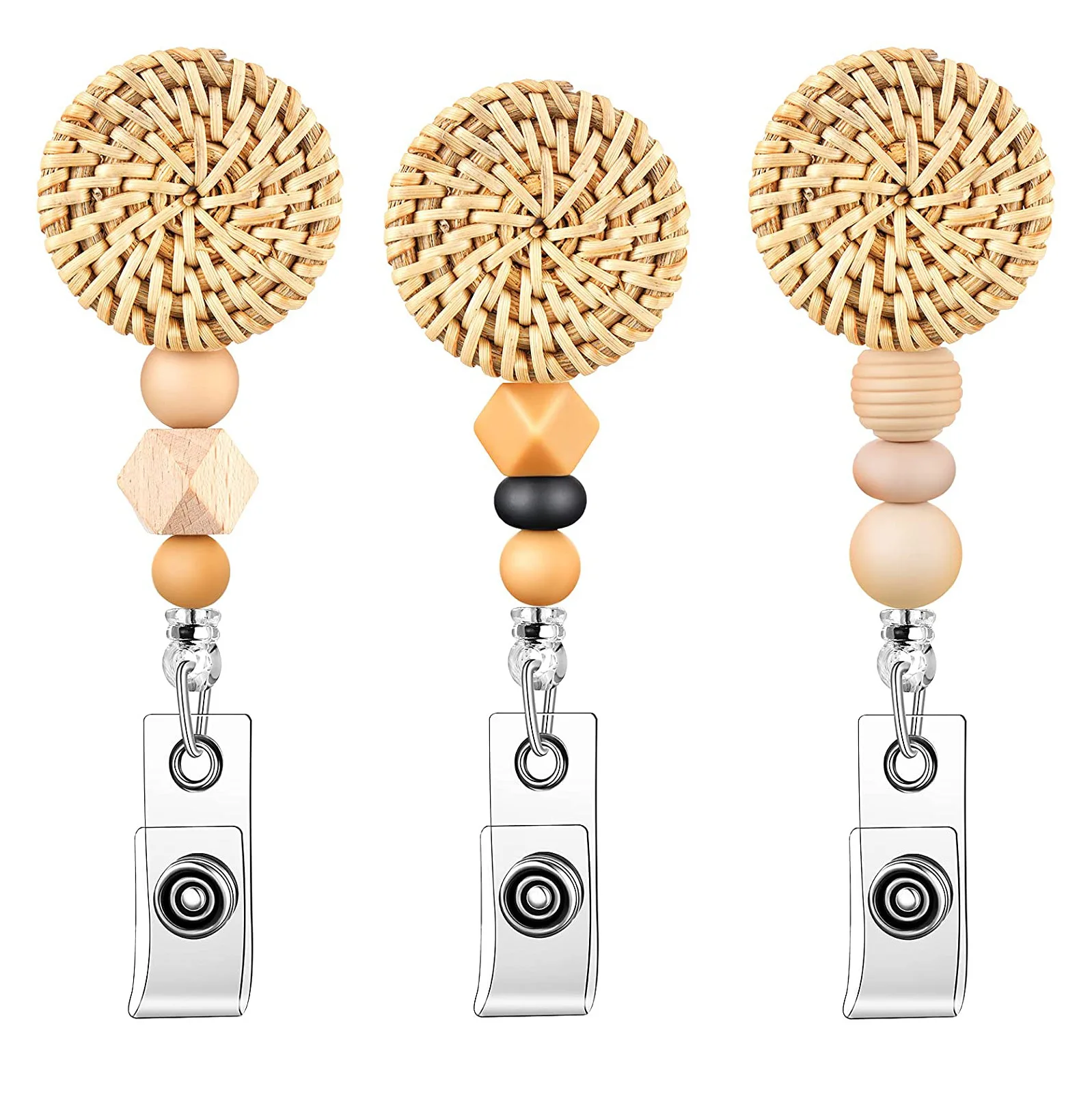 Bead Badge Holder Reel Retractable ID Badge Clip Nurse Badge Holder Reels Beaded ID Name Badge Holder