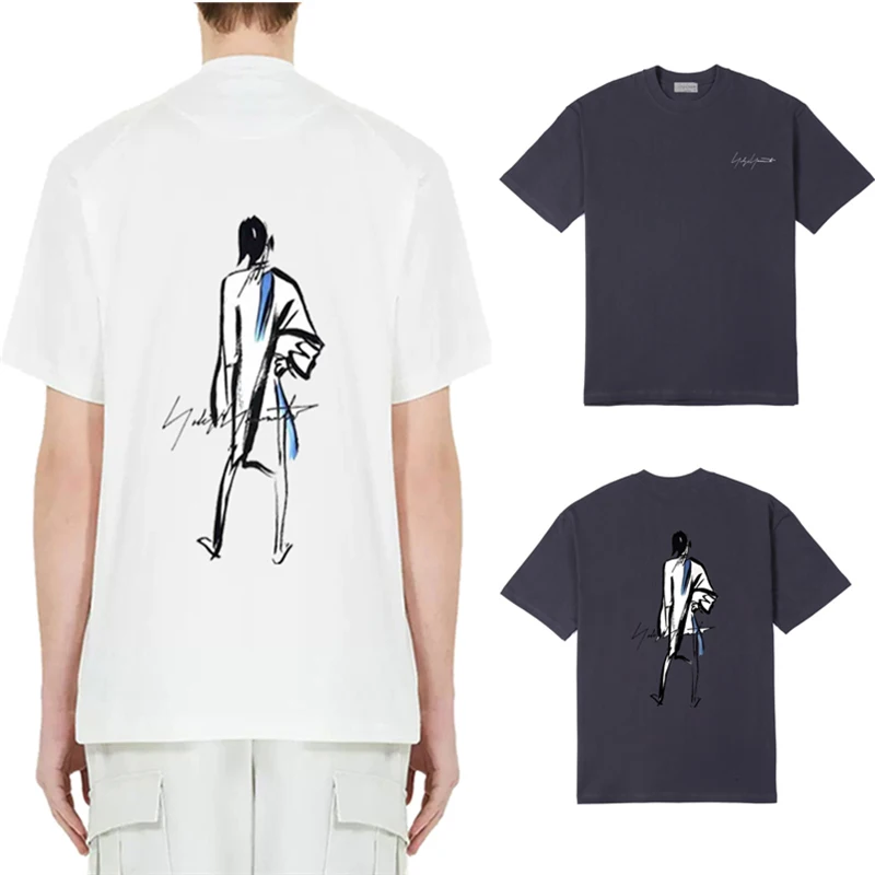 

Yohji Yamamoto японские трендовые абстрактные эскизные знаки Bifurcated для детей летние мужские и женские тяжелые свободные рубашки с коротким рукавом