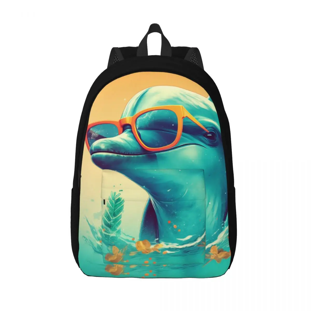 

Dolphin Canvas Backpacks Graphic Illustration Sunny Beach Sunglasses Unusual Bag Camping Backpack Soft Bags