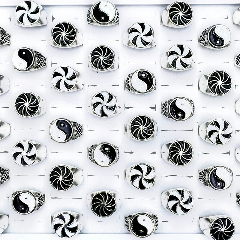 

20/30/50 Pieces Vintage Alloy Taiji Rings for Men and Women Mix Silvery Pinwheel Finger Ring Charm Jewelry Accessories Wholesale