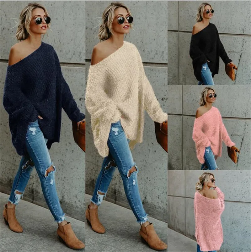 Women's 2022 Autumn Winter Warm Solid Knitted Sweater Casual Fashion V-neck Long Sleeve Loose Patchwork Pullover Women's Sweater