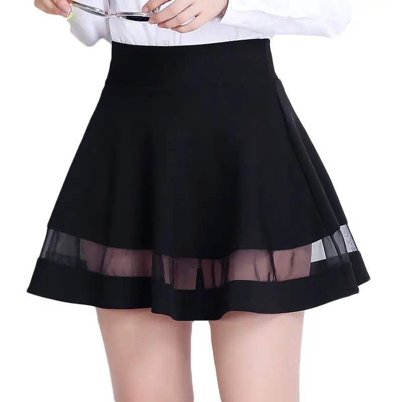

Womens Summer Skirts korean skirt Tutu Saia Faldas Sexy Black Jupe Femme Girl School Skater Mesh Pleated Saias Mini Skirt