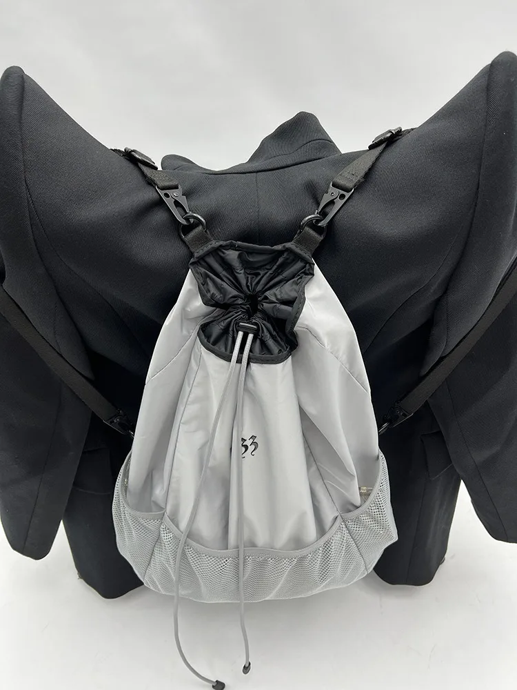 

Винтажный серый нейлоновый легкий сетчатый рюкзак Y2k, Новинка лета 2023, вместительная сумка для женщин, модная сумка с рюшами и шнурком для книг