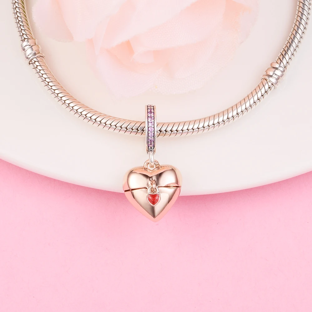 

925 Sterling Silver Beads Fits Europe Bracelets Reveal Your Love Heart Locket Pendant Charms DIY Jewelry Making for Women