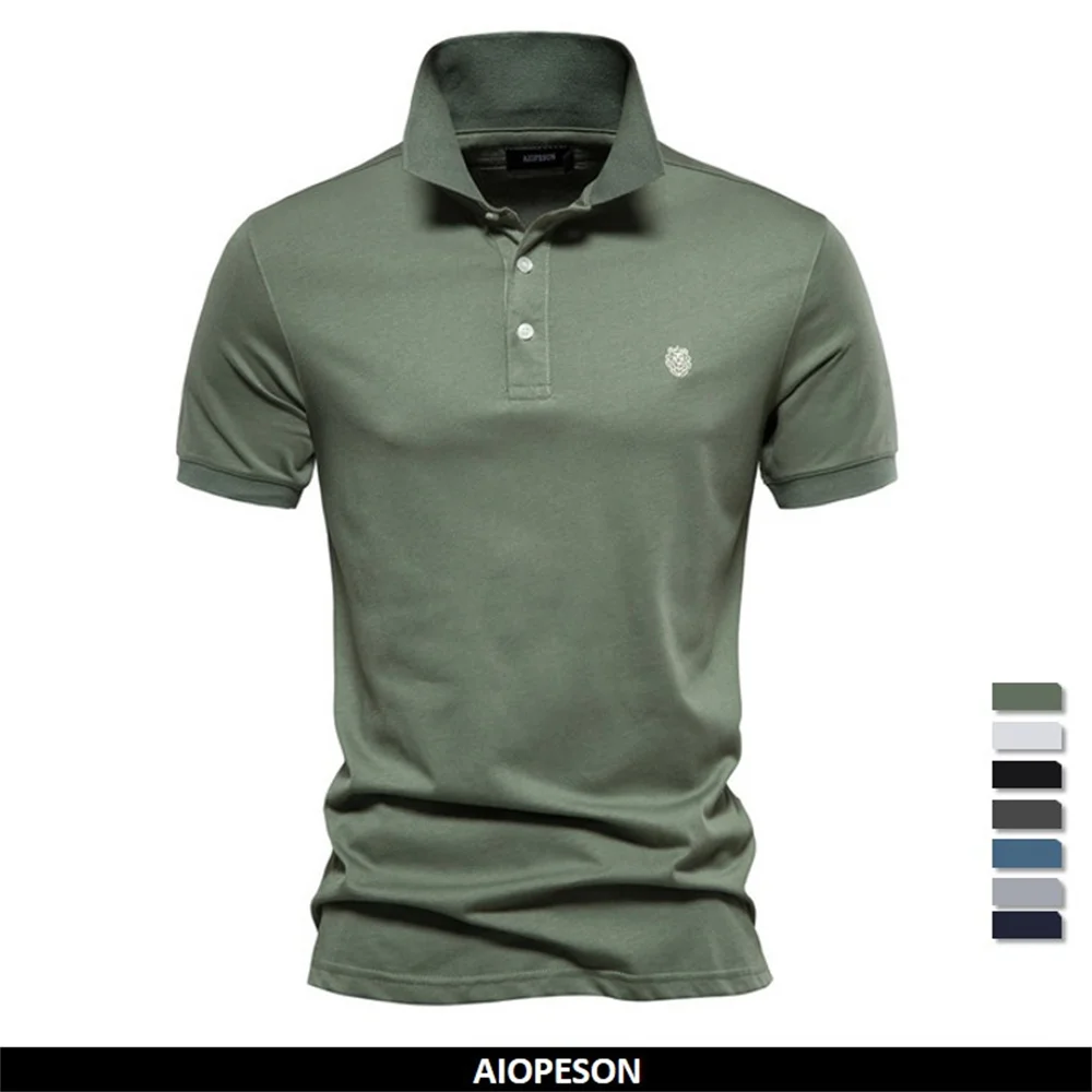 

AIOPESON 100% Cotton Embroidered Men's Polo Shirts Solid Color Slim Fits Polo Shirts for Men New Summer Brand Social Polos Men