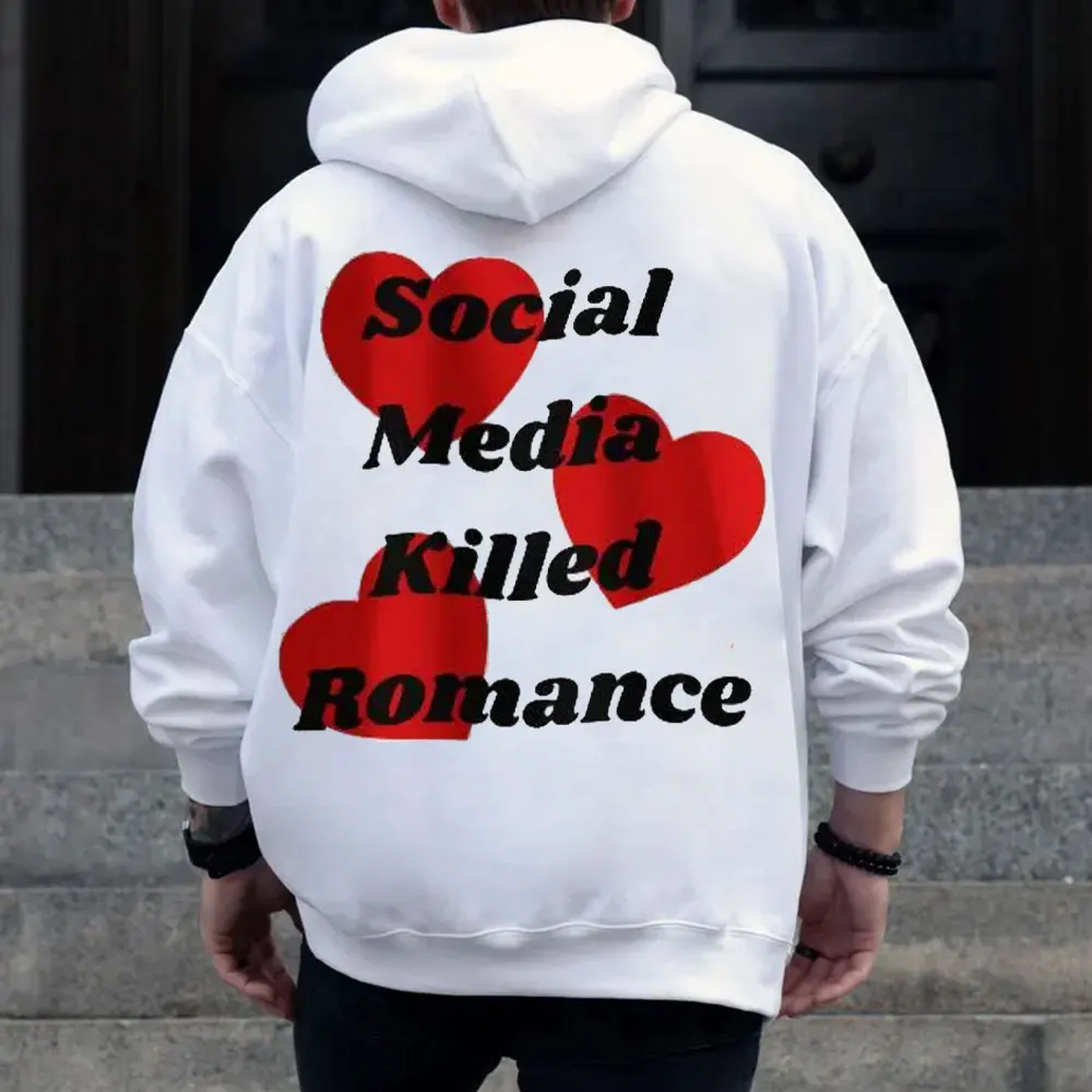 Фото Уютная толстовка с капюшоном The Social Media Killed Romance, удобные толстовки для мужчин и женщин, толстовки в стиле Харадзюку, уличная одежда с длинными рукавами №1