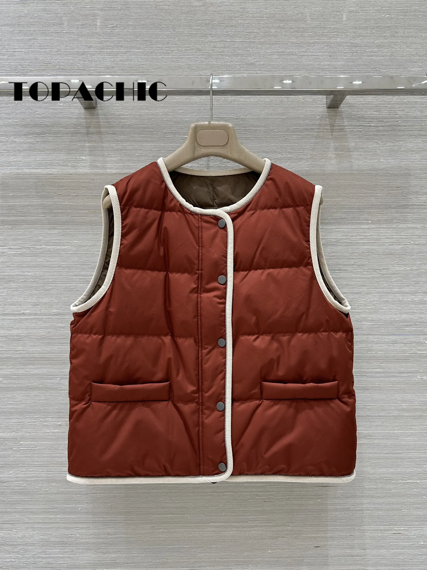 Женский короткий жилет TOPACHIC с круглым вырезом милый модный универсальный