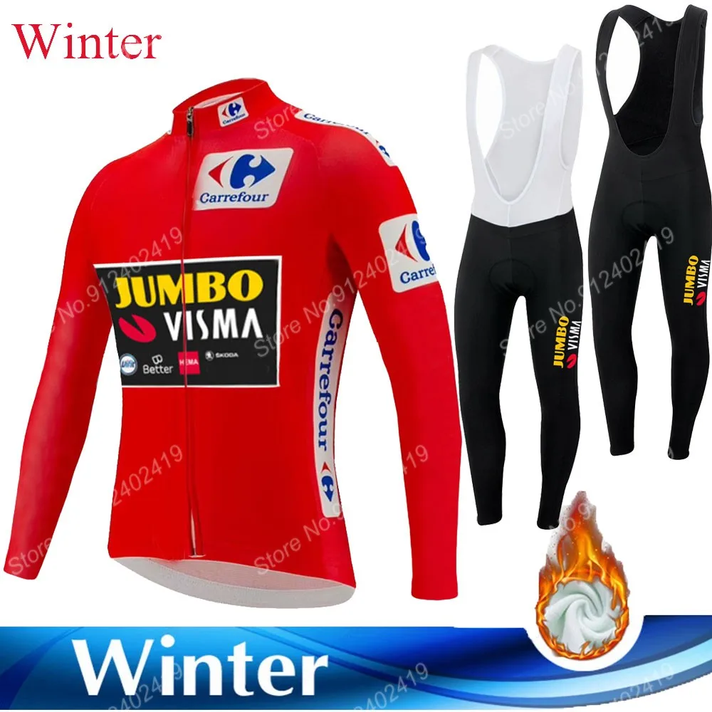 

2022 Jumbo Visma Cycling Jersey Winter Set Spain Tour Red Cycling Clothing Long Sleeve Road Race Bike Jacket Suit MTB Maillot