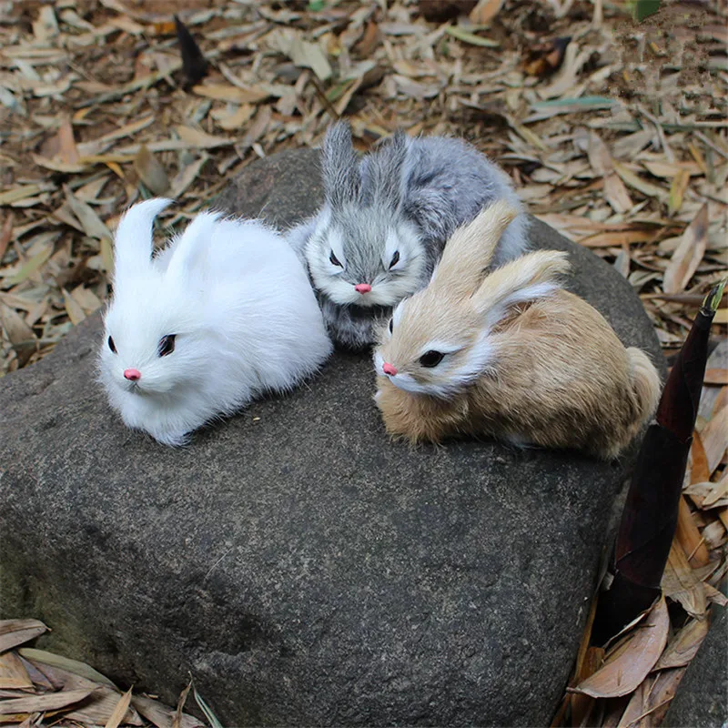 

15CM Mini Realistic Cute White Plush Rabbits Fur Lifelike Animal Easter Bunny Simulation Rabbit Toy Model Birthday Gift