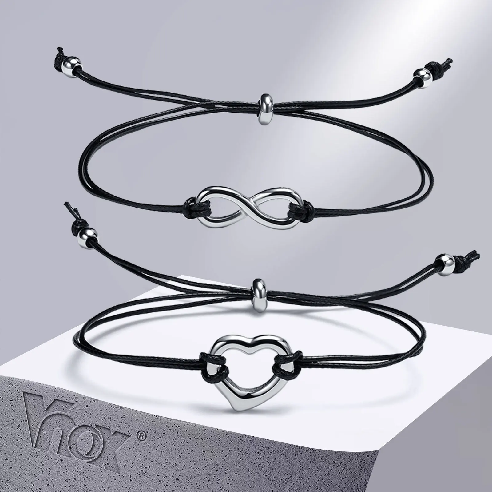 

Vnox Infinity Love Charm Bracelets for Women, Handmade Braided Black Rope Adjustable Bracelet, Love Friendship BFF Jewelry Gift
