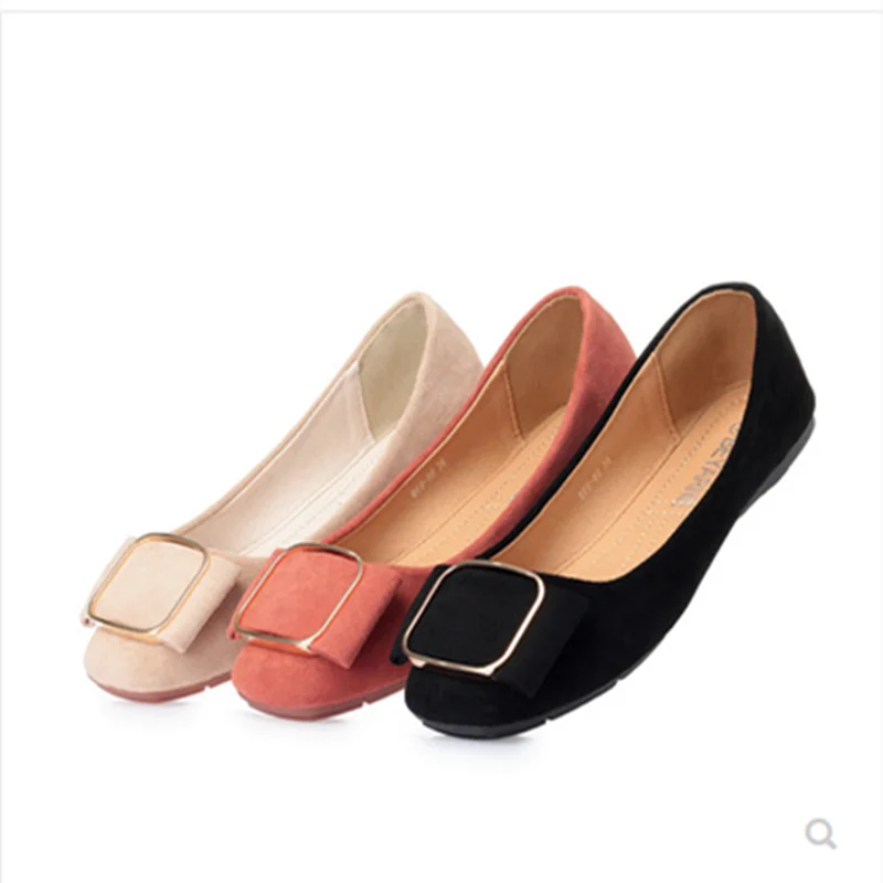 

Lady Mocasines Dough Shoes Square Toe Soft Flats For Tender Feet Plus Size 33-48 29CM Beige Black Leisure Buckle Flock Mujer Red