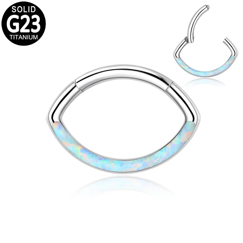 

G23 Titanium Opal Nose Ring Eye-shaped Septum Clicker Tragus Helix Earrings Hinged Segment Nose Studs Piercing Body Jewelry