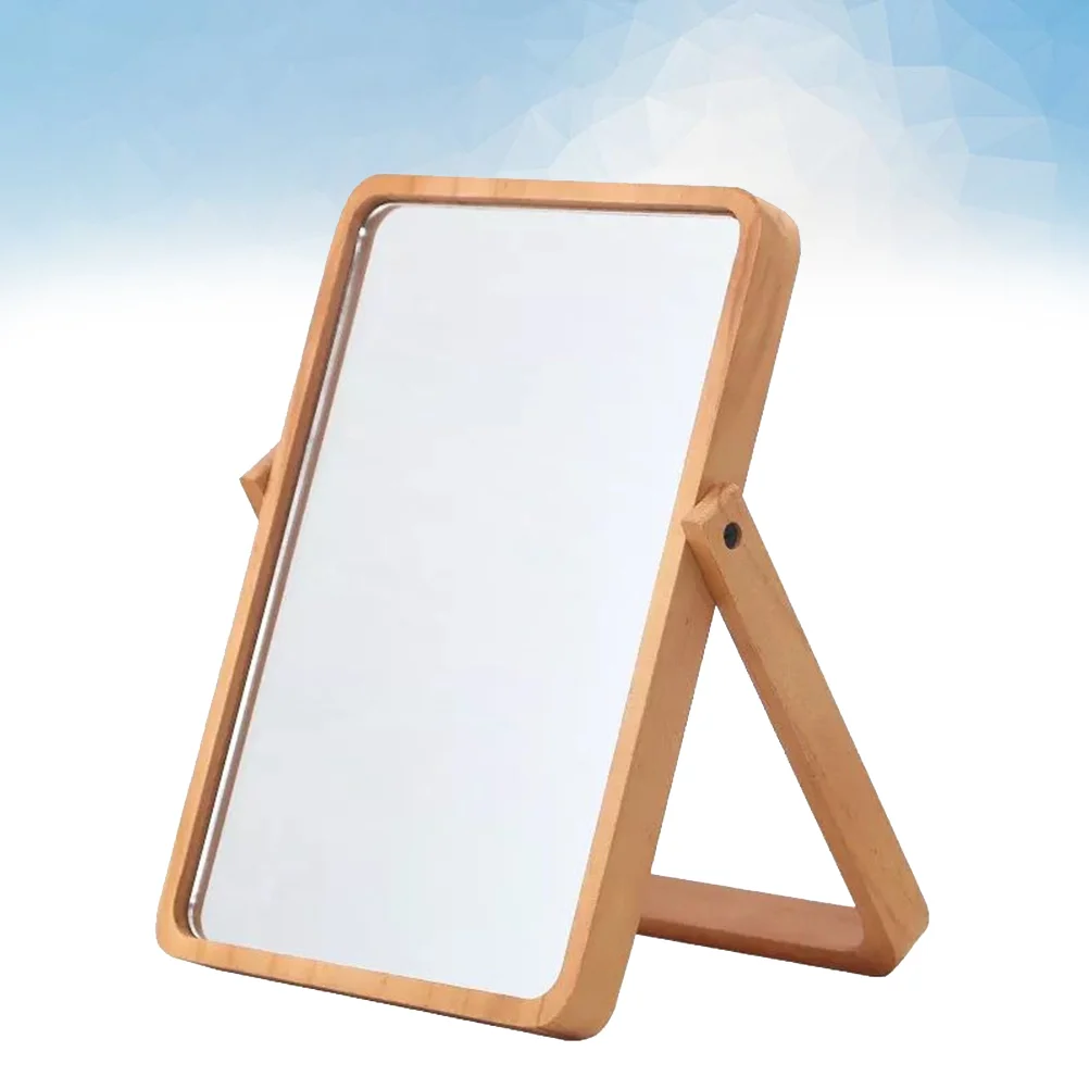 

1PC Rectangular Makeup Mirror Dressing up Mirror Wooden Frame Mirror Desktop Mirror for Girls Women