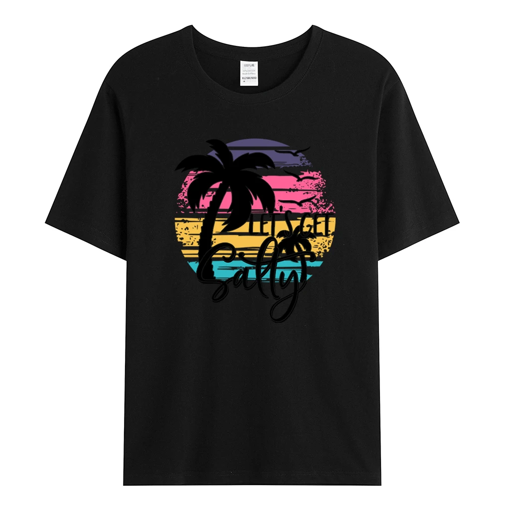 

Women T-shirts Cotton Feminist Shirt Casual Let's Get Staly Ocean Beach Coconut Tree Print Straight Tees
